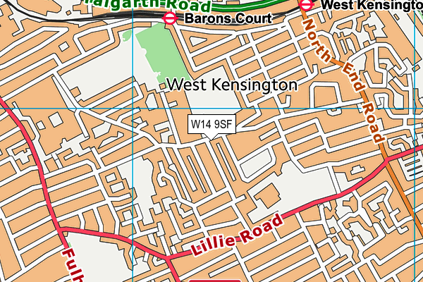 W14 9SF map - OS VectorMap District (Ordnance Survey)