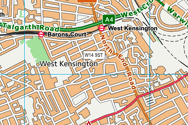W14 9ST map - OS VectorMap District (Ordnance Survey)