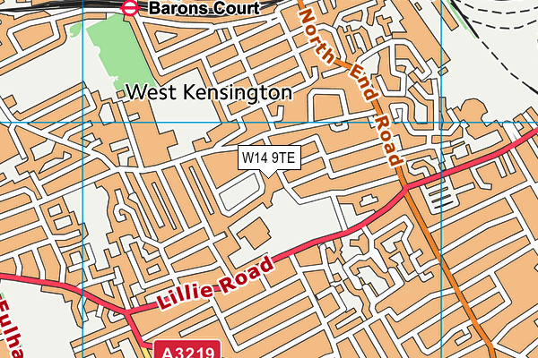 W14 9TE map - OS VectorMap District (Ordnance Survey)