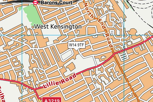 W14 9TF map - OS VectorMap District (Ordnance Survey)