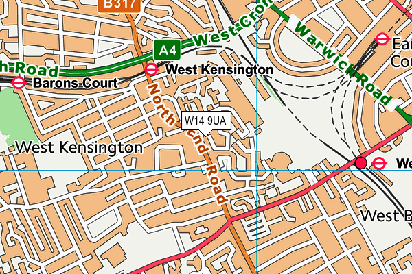 W14 9UA map - OS VectorMap District (Ordnance Survey)