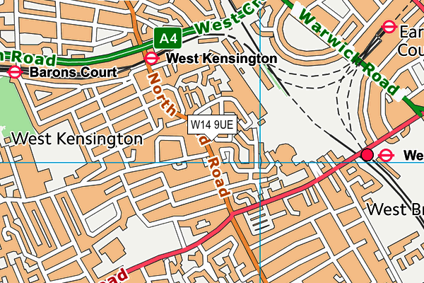 W14 9UE map - OS VectorMap District (Ordnance Survey)