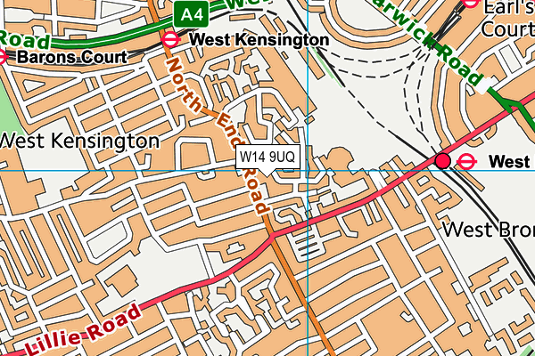 W14 9UQ map - OS VectorMap District (Ordnance Survey)