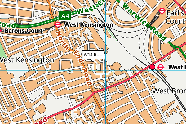 W14 9UU map - OS VectorMap District (Ordnance Survey)