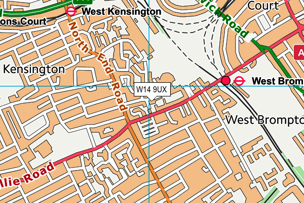 W14 9UX map - OS VectorMap District (Ordnance Survey)