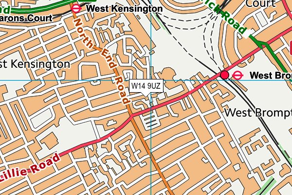 W14 9UZ map - OS VectorMap District (Ordnance Survey)