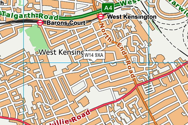 W14 9XA map - OS VectorMap District (Ordnance Survey)