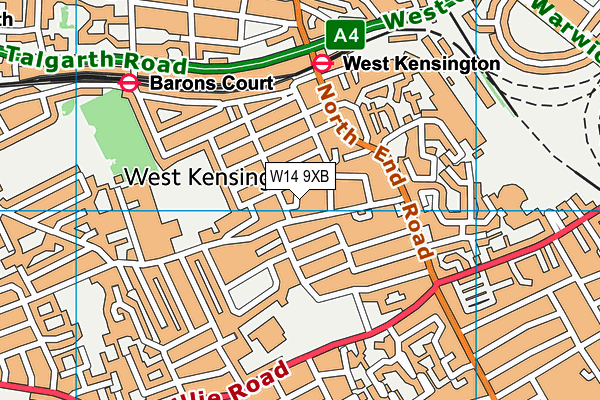 W14 9XB map - OS VectorMap District (Ordnance Survey)