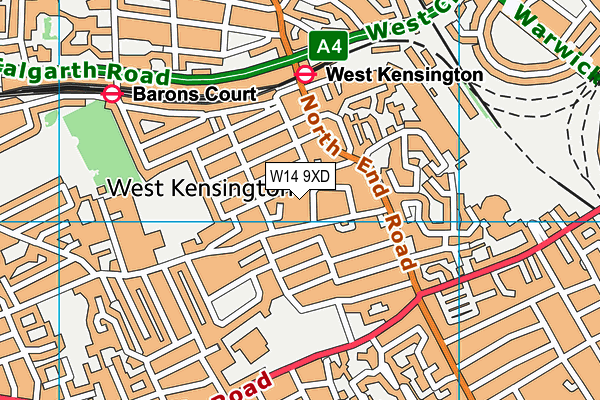 W14 9XD map - OS VectorMap District (Ordnance Survey)