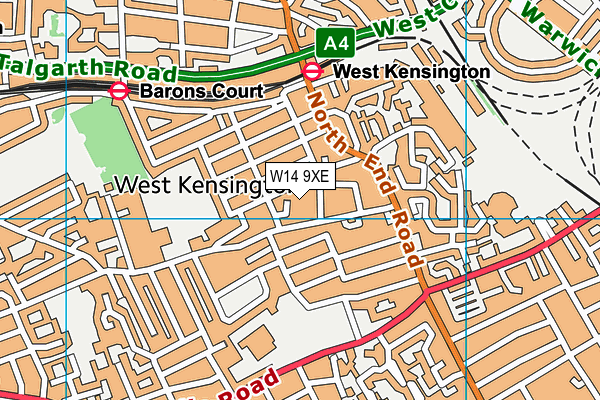 W14 9XE map - OS VectorMap District (Ordnance Survey)