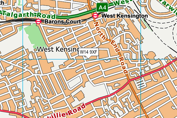 W14 9XF map - OS VectorMap District (Ordnance Survey)