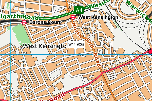 W14 9XG map - OS VectorMap District (Ordnance Survey)