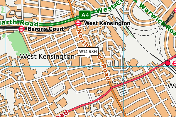 W14 9XH map - OS VectorMap District (Ordnance Survey)