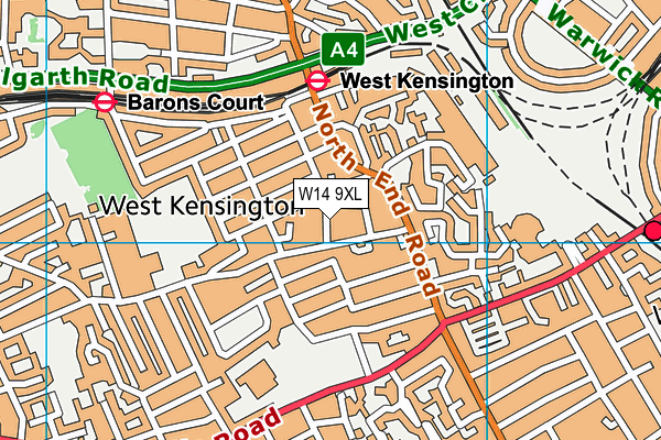 W14 9XL map - OS VectorMap District (Ordnance Survey)