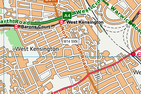 W14 9XN map - OS VectorMap District (Ordnance Survey)