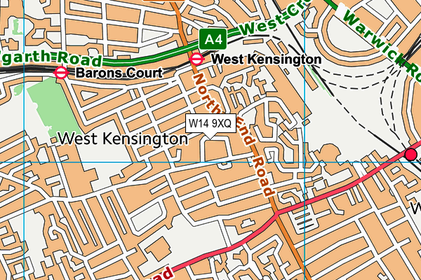 W14 9XQ map - OS VectorMap District (Ordnance Survey)