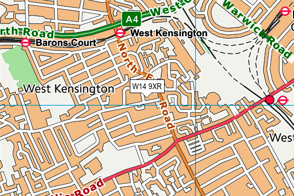 W14 9XR map - OS VectorMap District (Ordnance Survey)