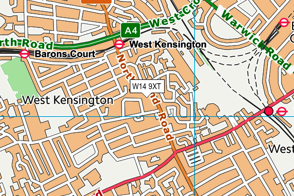 W14 9XT map - OS VectorMap District (Ordnance Survey)