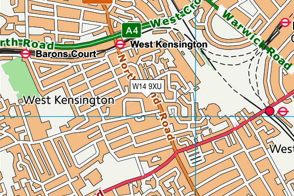 W14 9XU map - OS VectorMap District (Ordnance Survey)