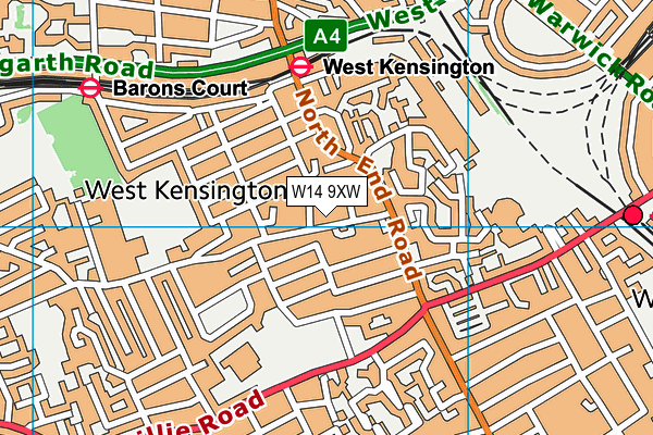 W14 9XW map - OS VectorMap District (Ordnance Survey)