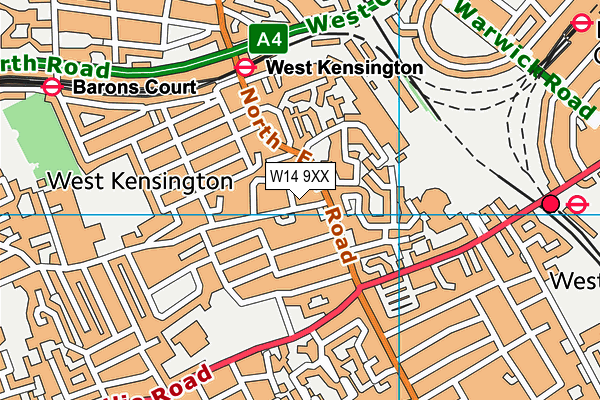 W14 9XX map - OS VectorMap District (Ordnance Survey)
