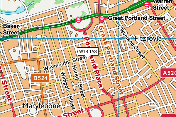 W1B 1AS map - OS VectorMap District (Ordnance Survey)