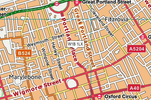 W1B 1LX map - OS VectorMap District (Ordnance Survey)