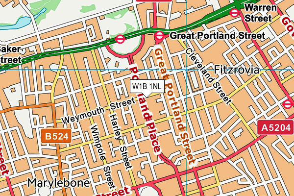 W1B 1NL map - OS VectorMap District (Ordnance Survey)