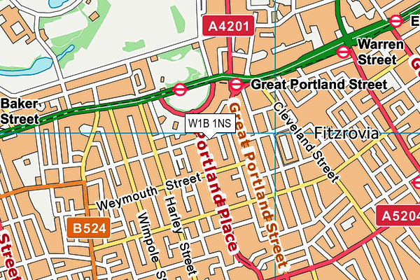 W1B 1NS map - OS VectorMap District (Ordnance Survey)