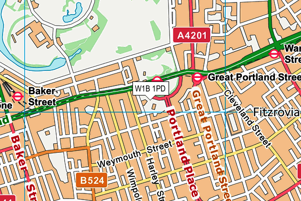 W1B 1PD map - OS VectorMap District (Ordnance Survey)