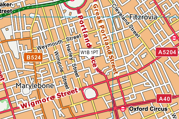 W1B 1PT map - OS VectorMap District (Ordnance Survey)