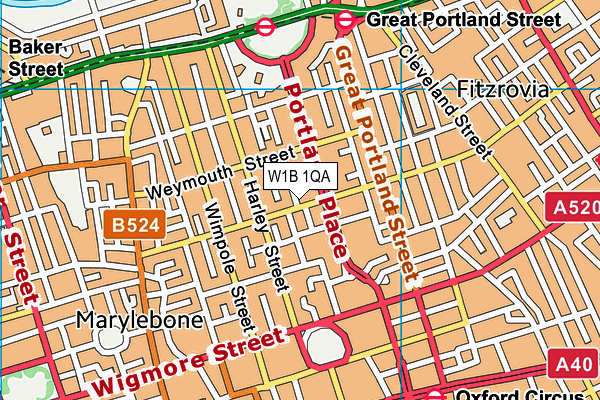 W1B 1QA map - OS VectorMap District (Ordnance Survey)
