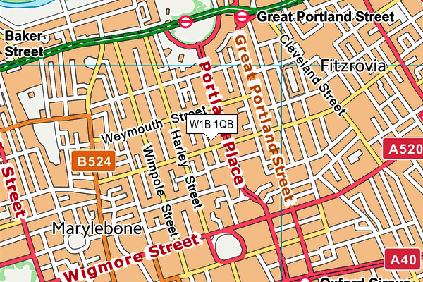 W1B 1QB map - OS VectorMap District (Ordnance Survey)