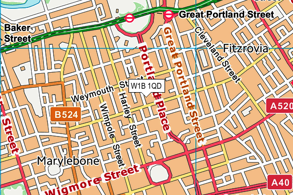 W1B 1QD map - OS VectorMap District (Ordnance Survey)