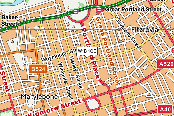 W1B 1QE map - OS VectorMap District (Ordnance Survey)