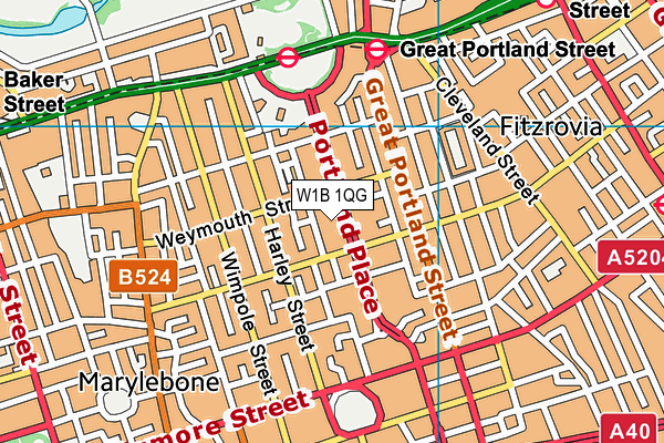 W1B 1QG map - OS VectorMap District (Ordnance Survey)