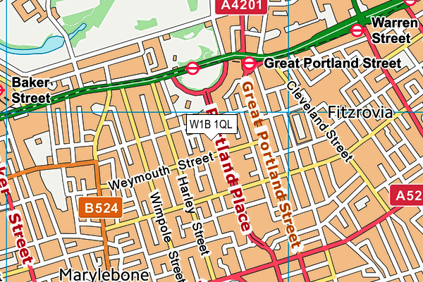 W1B 1QL map - OS VectorMap District (Ordnance Survey)