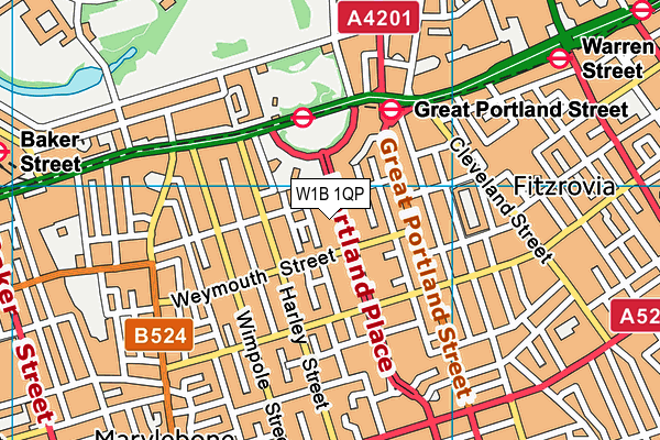 W1B 1QP map - OS VectorMap District (Ordnance Survey)