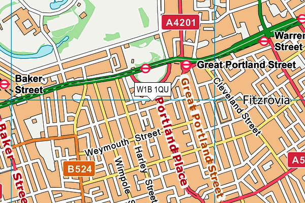 W1B 1QU map - OS VectorMap District (Ordnance Survey)