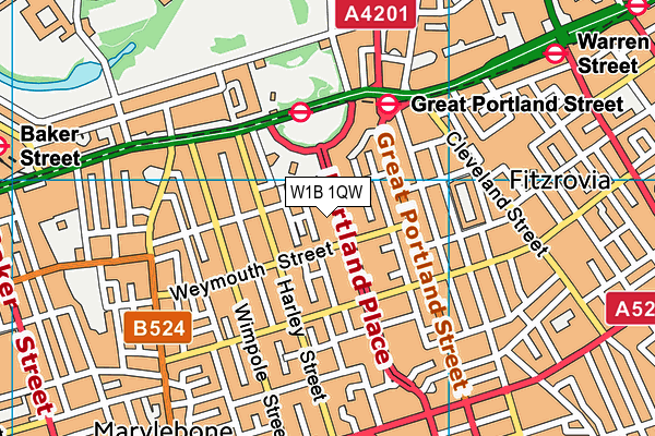 W1B 1QW map - OS VectorMap District (Ordnance Survey)