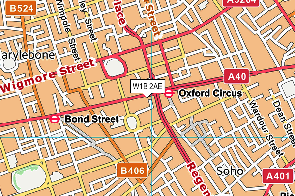 W1B 2AE map - OS VectorMap District (Ordnance Survey)