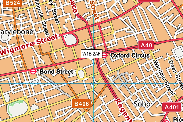 W1B 2AF map - OS VectorMap District (Ordnance Survey)