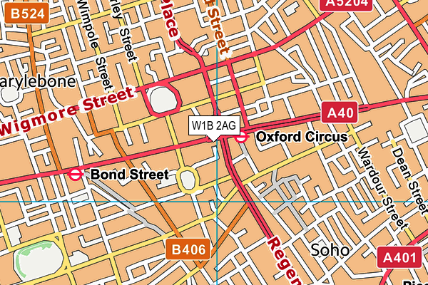W1B 2AG map - OS VectorMap District (Ordnance Survey)