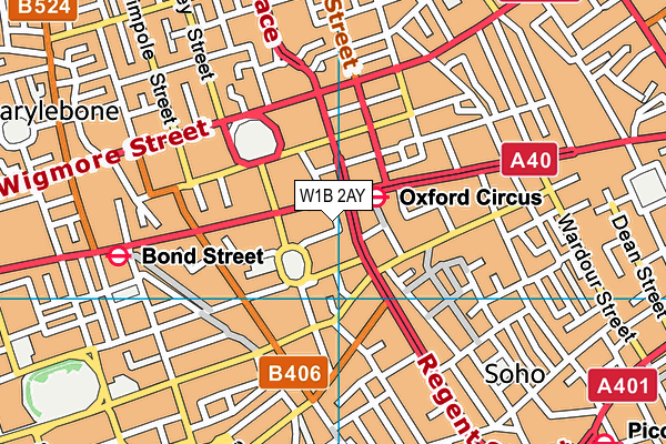 W1B 2AY map - OS VectorMap District (Ordnance Survey)