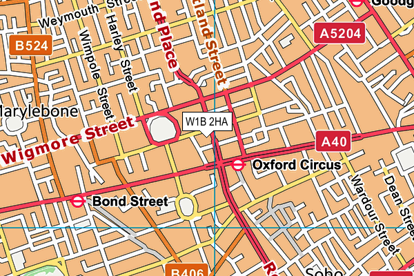 W1B 2HA map - OS VectorMap District (Ordnance Survey)