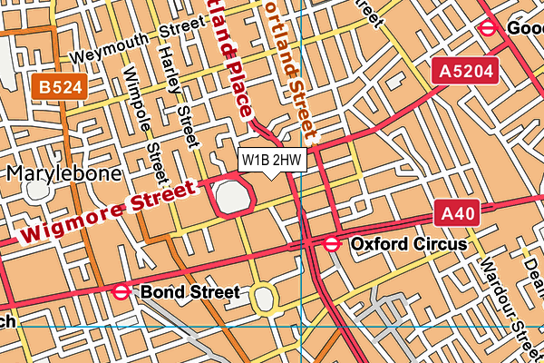 W1B 2HW map - OS VectorMap District (Ordnance Survey)