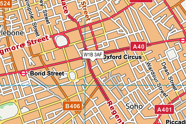 W1B 3AF map - OS VectorMap District (Ordnance Survey)