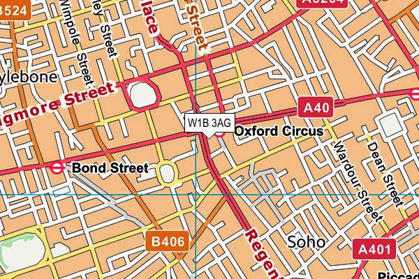 W1B 3AG map - OS VectorMap District (Ordnance Survey)