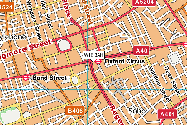 W1B 3AH map - OS VectorMap District (Ordnance Survey)