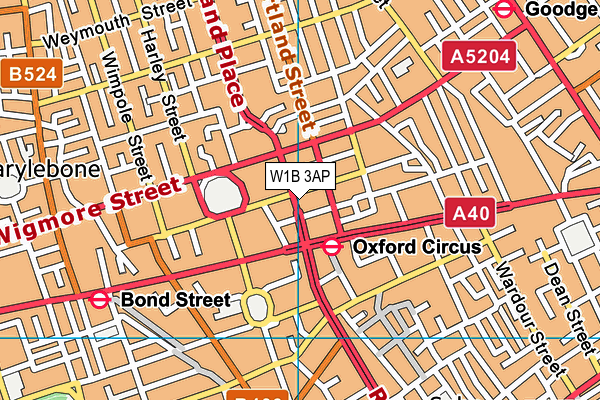 W1B 3AP map - OS VectorMap District (Ordnance Survey)